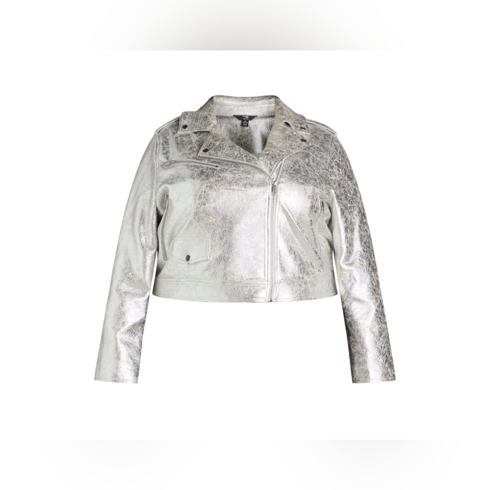 Terra & Sky Black Label Women's Size 4X (28W-30W) Faux Leather Metallic Jacket